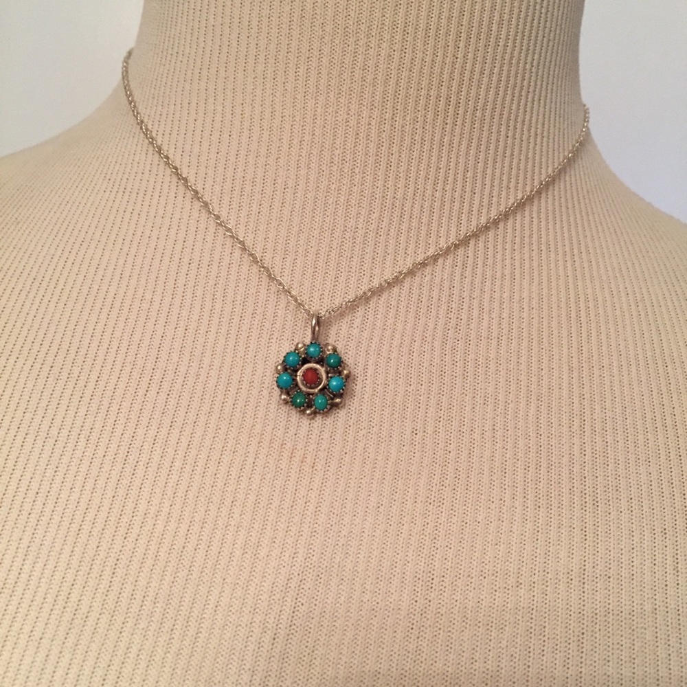 🌺 NECKLACE VINTAGE FLOWER PENDANT STERLING CHAIN